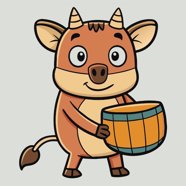 a cartoon cow with a barrel and a cartoon face