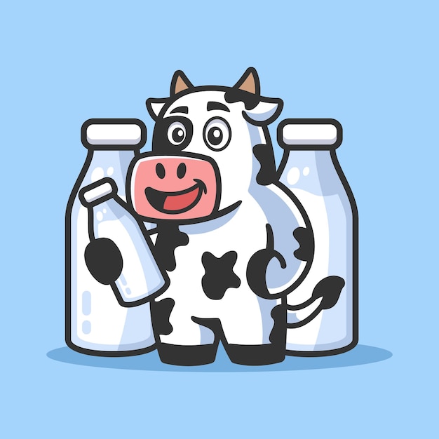 Cartoon Cow with Milk Bottle illustration