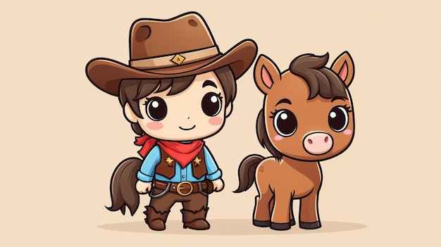 Vector cartoon of a cowboy and a horse