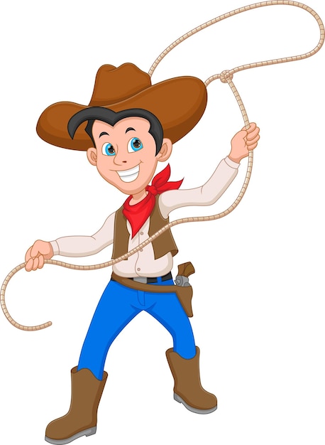 cartoon cowboy twirling lasso