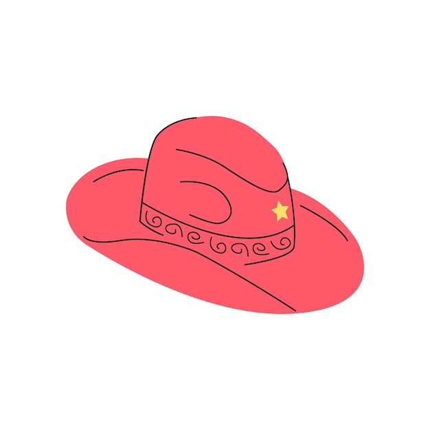 Cartoon cowgirl pink hat with sheriff star Cowboy western wild west Horce Ranch flat party hat