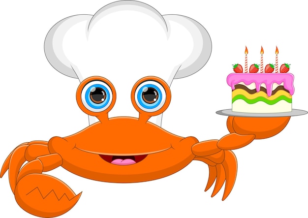 cartoon crab chef with birthday cake