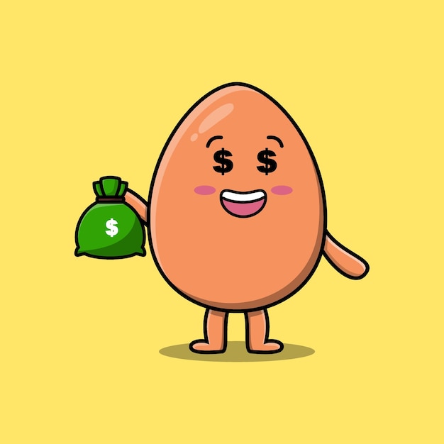 Cartoon Crazy rich brown cute egg with money bag