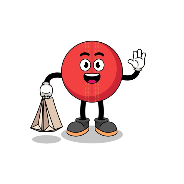 Cartoon of cricket ball shopping character design