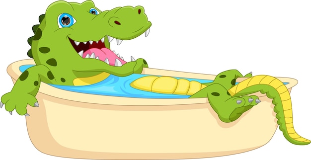 cartoon crocodile bathing in the bathtub