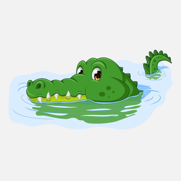 Cartoon crocodile swimming in water