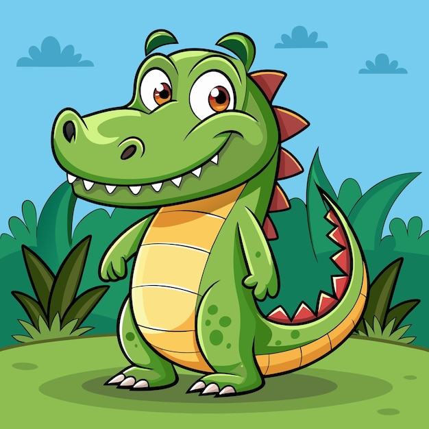 a cartoon of a crocodile with a green background