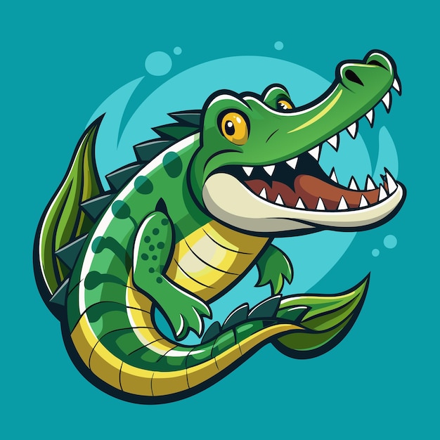 a cartoon of a crocodile with a shark on its head