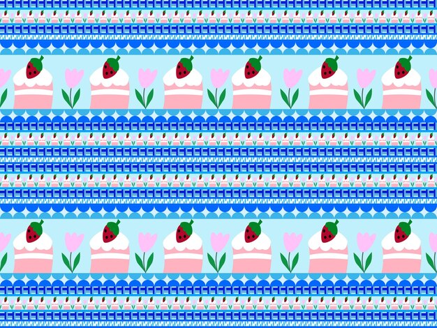 cartoon cupcakes seamless pattern on blue background