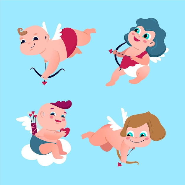 Cartoon cupid character set