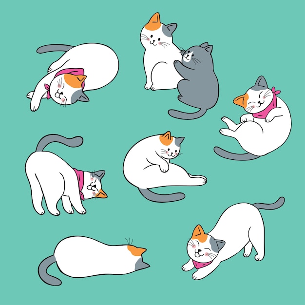 Cartoon cute actions white cat.