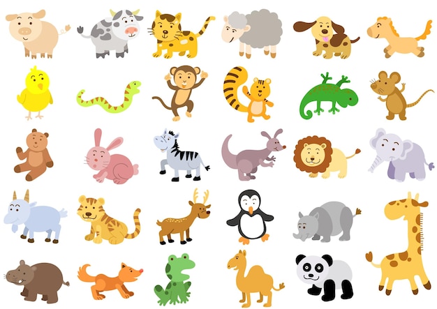 cartoon cute animal vectors set