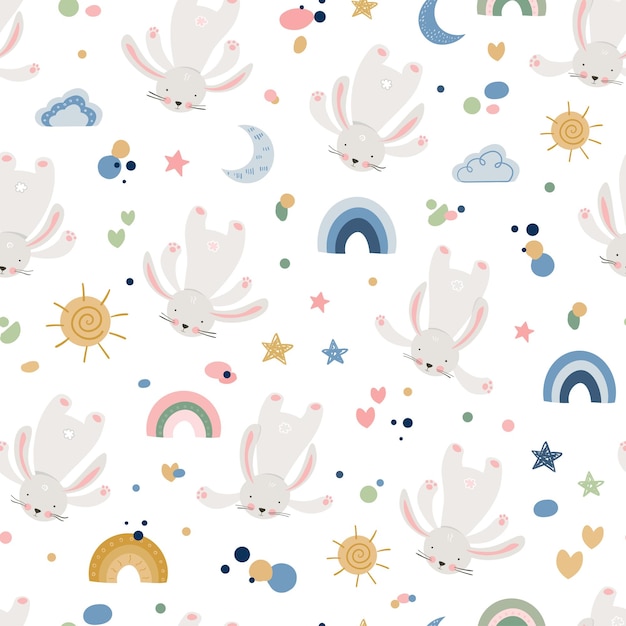 Cartoon cute animals baby pattern with rabbit