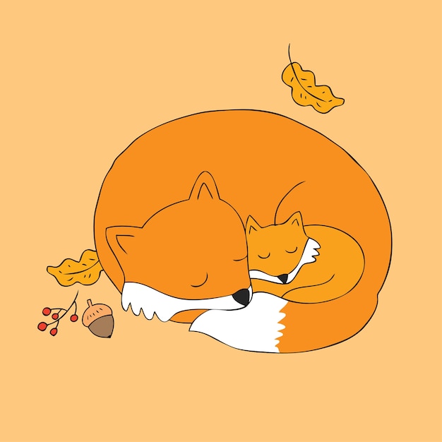 Cartoon cute Autumn foxes vector.