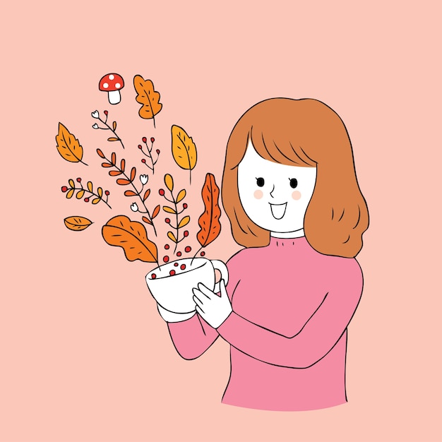 Cartoon cute Autumn woman vector.