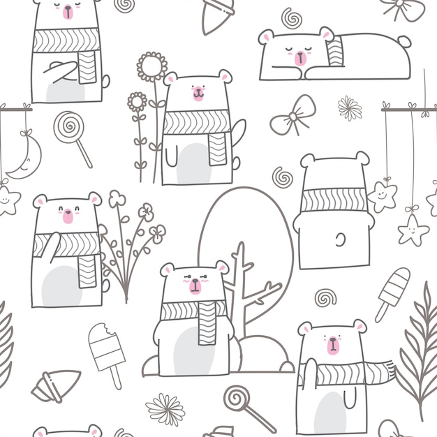 Cartoon cute baby bear seamless pattern