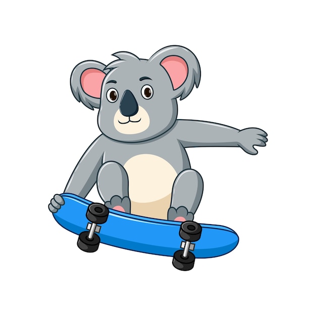 Cartoon cute baby koala playing skateboard