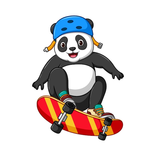 Cartoon cute baby panda playing skateboard