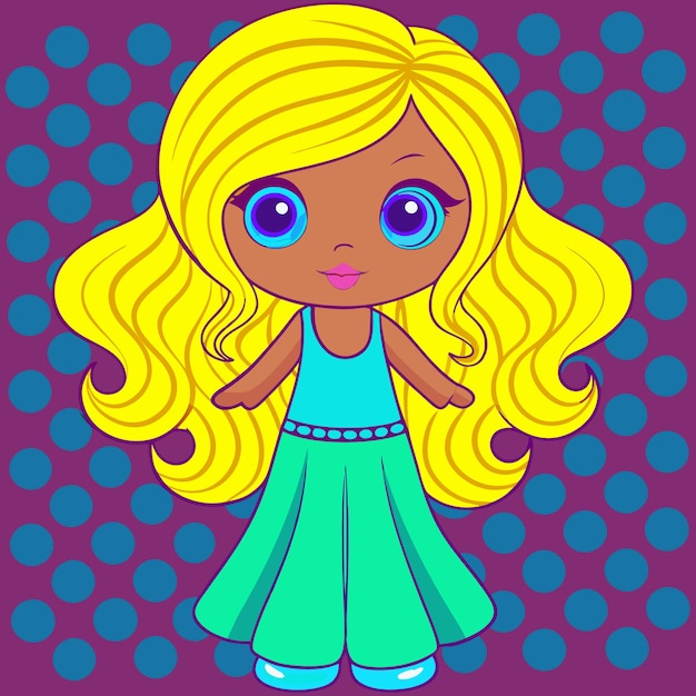 Vector cartoon cute barbie dolls princess vignette vector illustration for coloring page tshirt logoicon