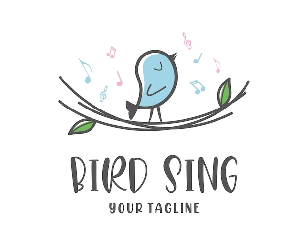 cartoon cute bird singing logo