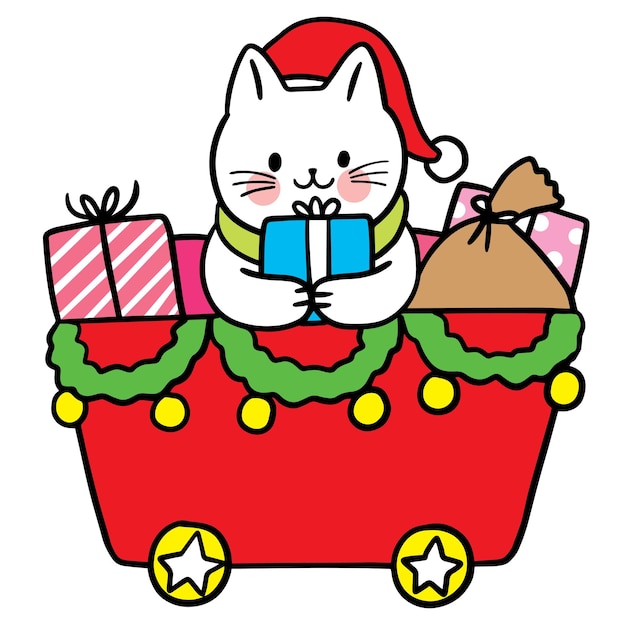 Cartoon cute cat on Christmas vecteor.