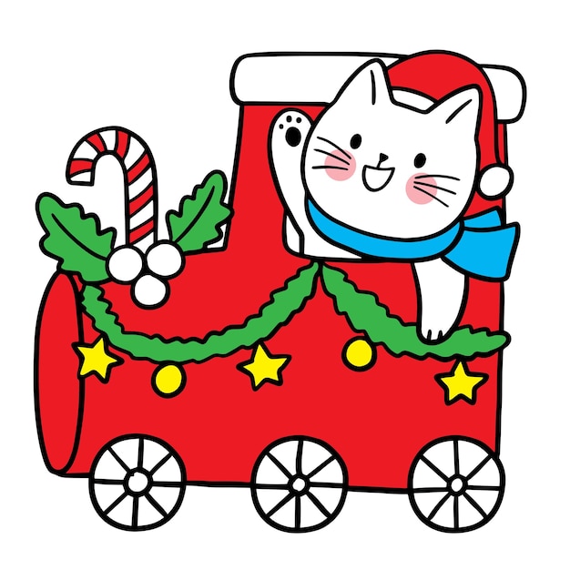 Cartoon cute cat on Christmas vecteor.