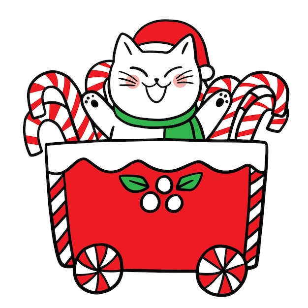 Cartoon cute cat on Christmas vecteor.