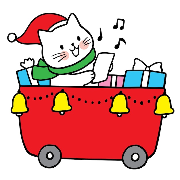 Cartoon cute cat on Christmas vecteor.