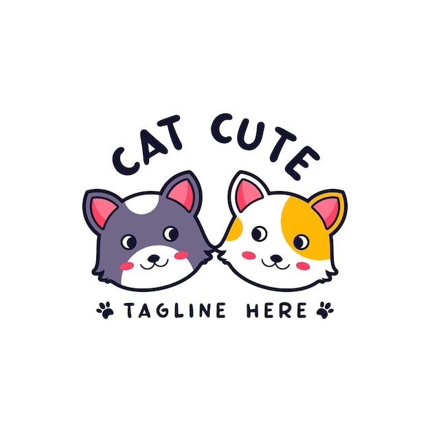 Cartoon cute cat couple logo design