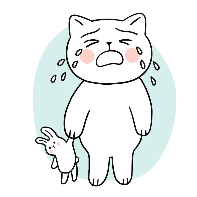 Cartoon cute cat crying vector