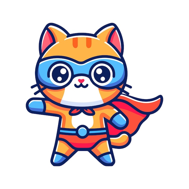 Vector cartoon cute cat hero icon character