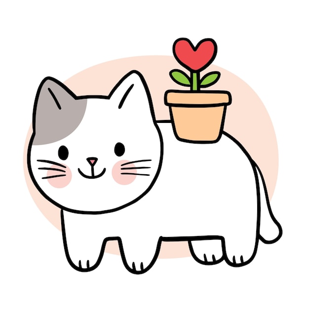 Cartoon cute cat and love pot vector