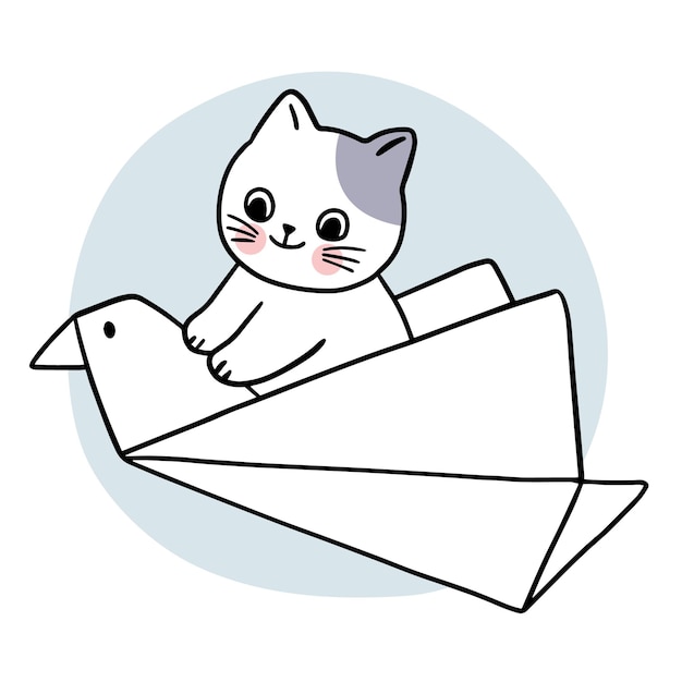 Cartoon cute cat and paper bird vector