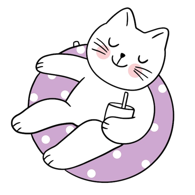 Cartoon cute cat relaxation in summer vector