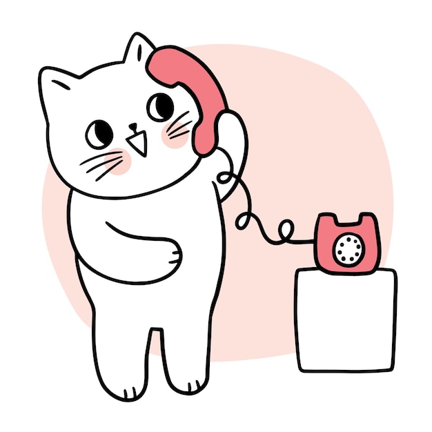 Cartoon cute cat talking telephone vector