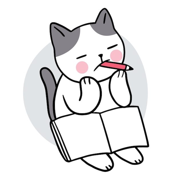 Cartoon cute cat writing vector