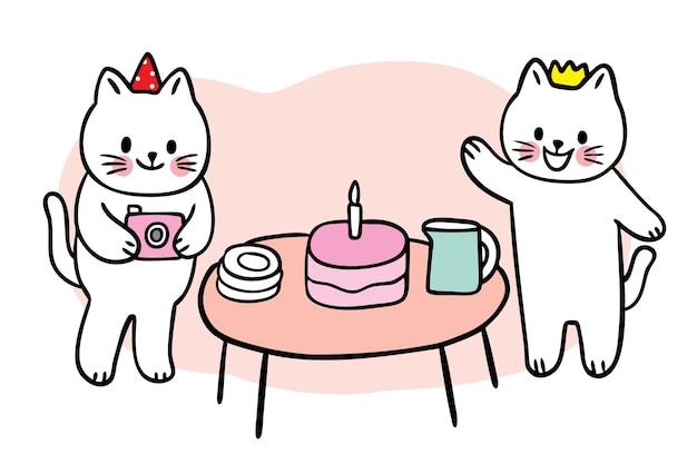 Cartoon cute cats Happy birthday party vector