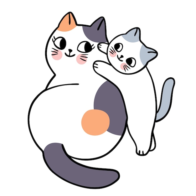 Cartoon cute cats mom and baby in love vector