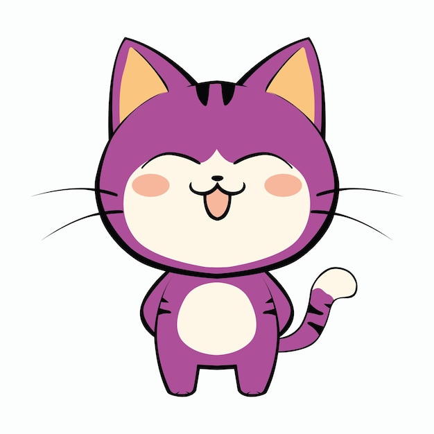 Vector cartoon cute character funny illustration anime cat pet kitten happy animal kitty baby