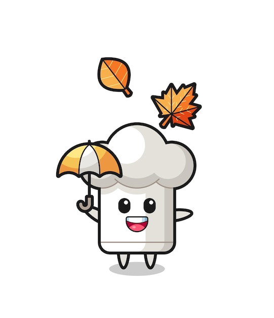 Cartoon of the cute chef hat holding an umbrella in autumn , cute style design for t shirt, sticker, logo element