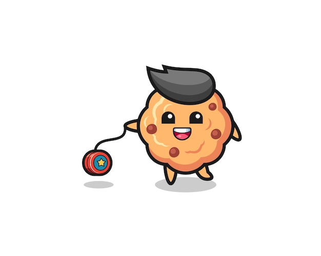 Cartoon of cute chocolate chip cookie playing a yoyo , cute design