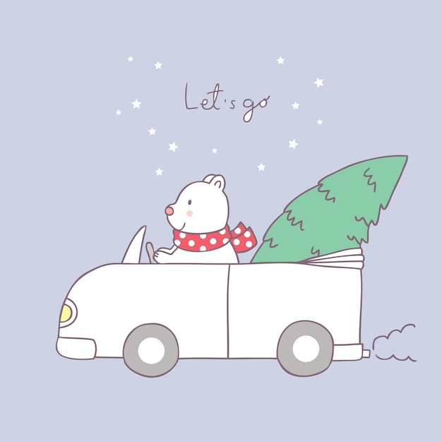 Cartoon cute Christmas bear driving car  vector.