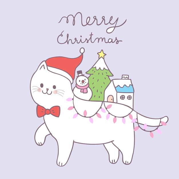 Cartoon cute Christmas cat and decoration vector.