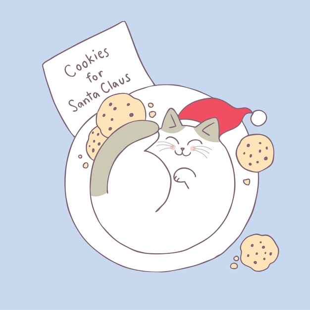 Vector cartoon cute christmas  cat sleeping vector.