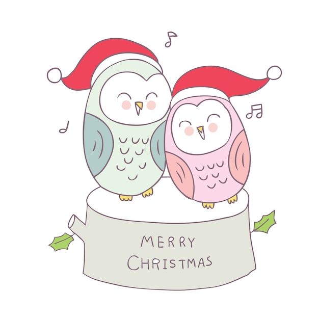 Vector cartoon cute christmas owls vector.