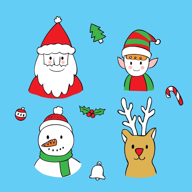 Cartoon cute Christmas set vector.