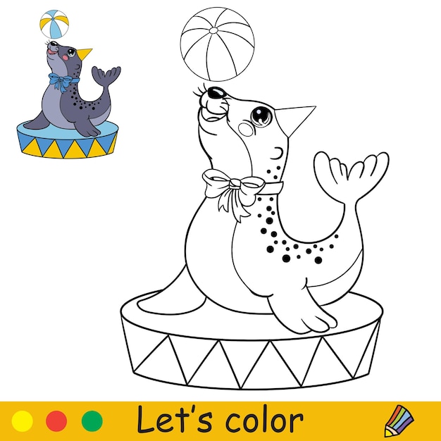 Cartoon cute circus navy seal with ball coloring