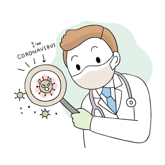 Cartoon cute Coronavirus, COVID-19, Doctor and virus .