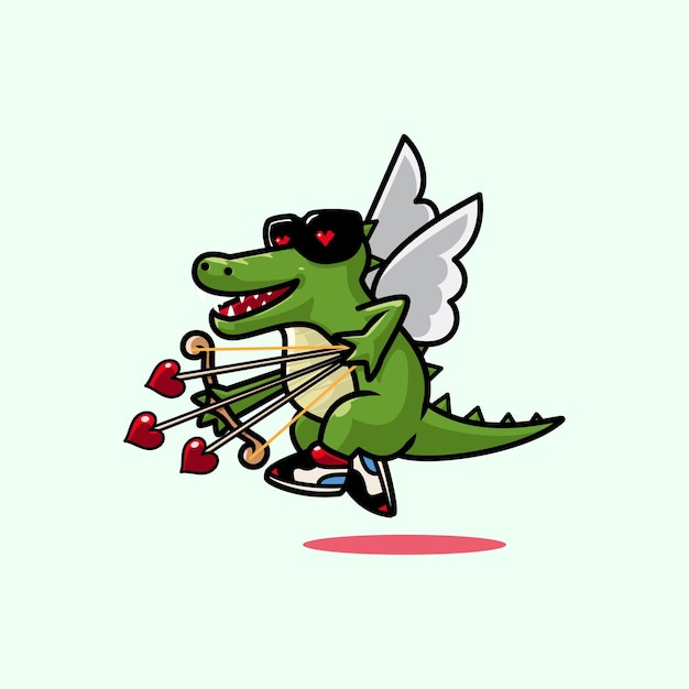 Cartoon cute cupid crocodile with love arrow