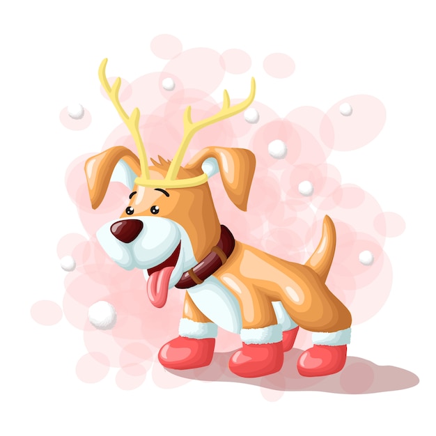 Cartoon Cute Dog Merry Christmas Eskimo Illustration